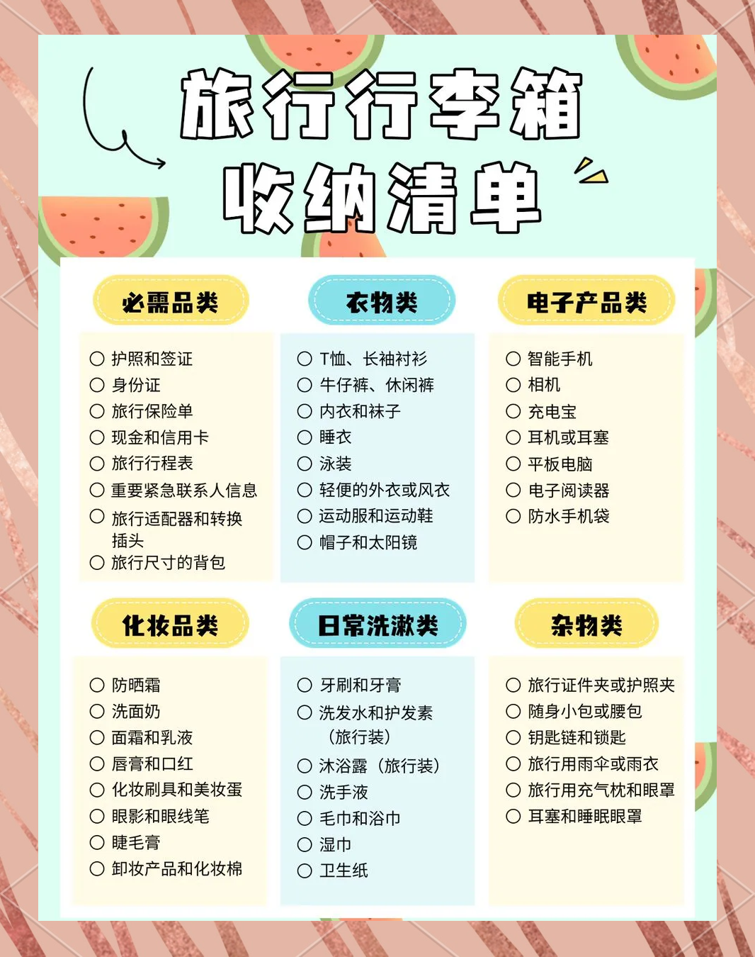 旅游必备物品清单(出门旅游必备物品清单)